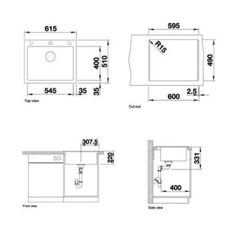 Bản Vẽ Kỹ Thuật Chậu rửa bát đá BLANCO PLEON 6 ROCK GREY 1 hố
