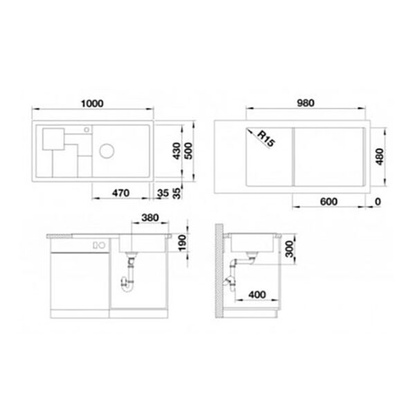 Bản Vẽ Kỹ Thuật Chậu rửa bát đá BLANCO SITY XL 6 ANTHRACITE 1 hố 1 bàn