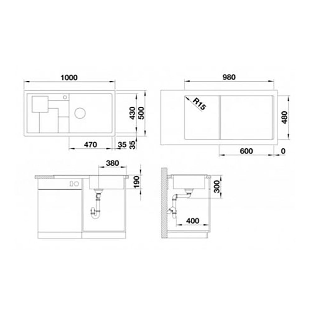 Bản Vẽ Kỹ Thuật Chậu rửa bát đá BLANCO SITY XL 6 ANTHRACITE 1 hố 1 bàn