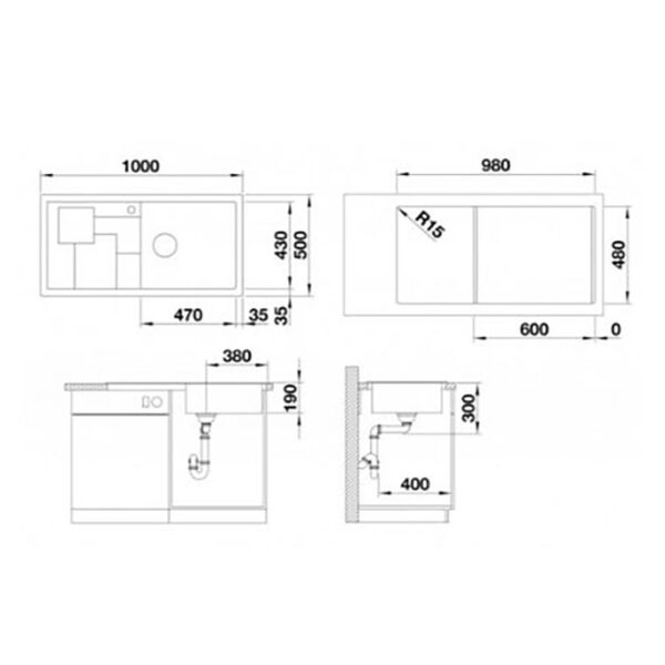 Bản Vẽ Kỹ Thuật Chậu rửa bát đá BLANCO SITY XL 6 ROCK GREY 1 hố 1 bàn