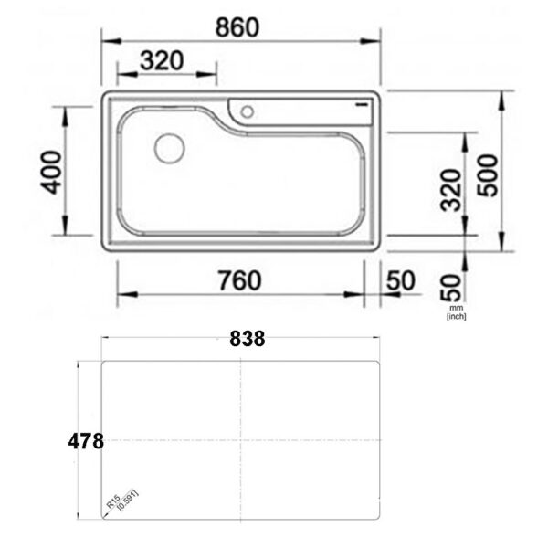 Bản Vẽ Kỹ Thuật Chậu rửa bát inox BLANCO PLENTA 9 dương bàn 1 hố