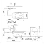 Bản vẽ kĩ thuật Bồn Cầu Xổm CAESARC1230 BF525 bộ xả nhấn