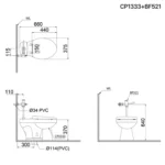 Bản vẽ kĩ thuật Bồn cầu 2 khối CAESAR CP1333 BF521 xả gạt tay nắp thường M220