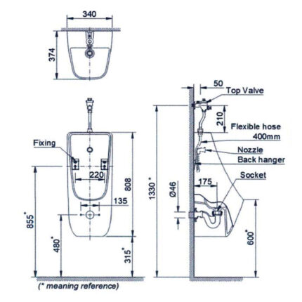 Bản vẽ kĩ thuật Bồn tiểu nam INAX AU-468V treo tường