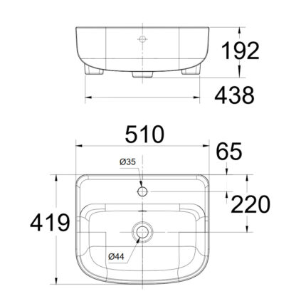 Bản vẽ kĩ thuật chậu lavabo American Standard 0533-WT LOVEN đặt bàn