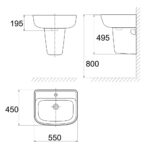 Bản vẽ kĩ thuật chậu lavabo American Standard VF-0262 VF-7062 Loven chân ngắn treo tường