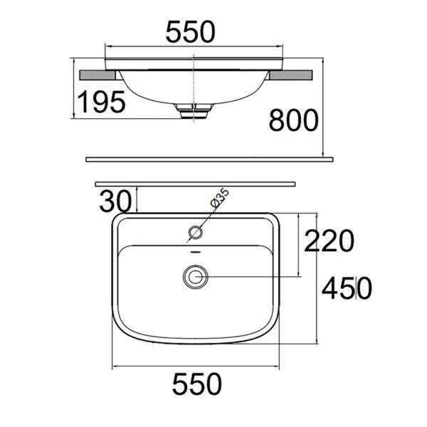 Bản vẽ kĩ thuật chậu lavabo American Standard VF-0462 LOVEN đặt bàn