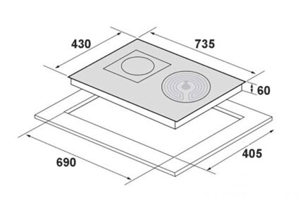 Bản vẽ kích thước Bếp điện từ đôi EUROSUN EU-TE226PRO