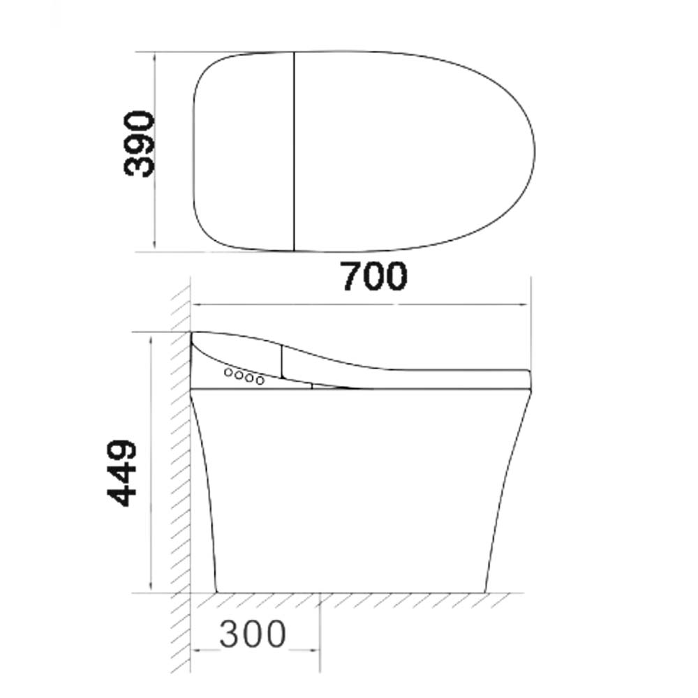 Bản vẽ kích thước Bồn cầu thông minh HUGE H-BS2269S PRO