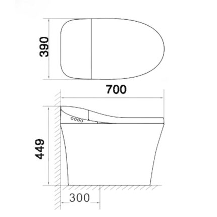 Bản vẽ kích thước Bồn cầu thông minh HUGE H-BS2369 PRO MAX