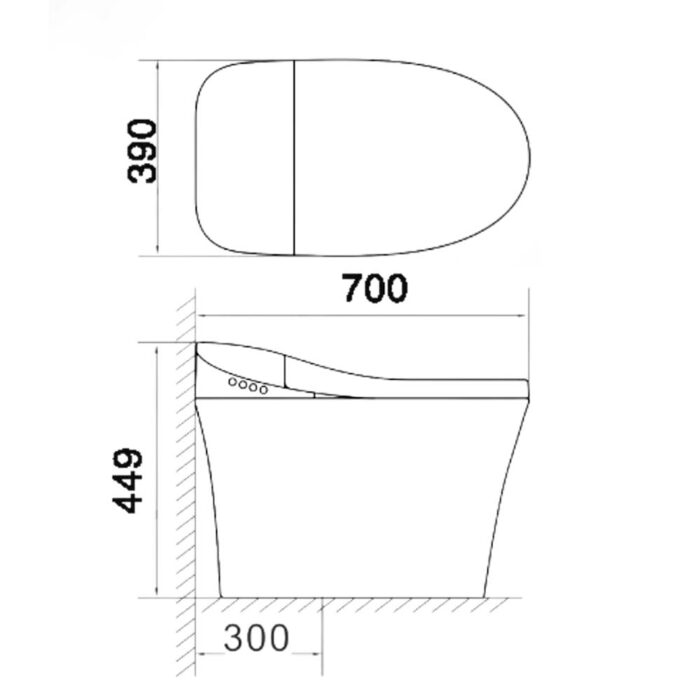 Bản vẽ kích thước Bồn cầu thông minh HUGE H-BS2369 PRO MAX
