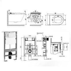 Bản vẽ kích thước Bồn cầu thông minh HUGE H-BTS236 treo tường