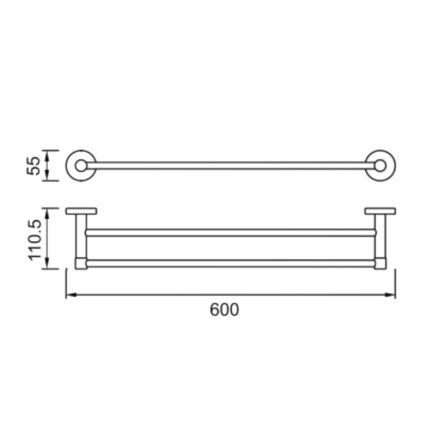 Bản vẽ kích thước Giá treo khăn HUGE H-B1736A đôi
