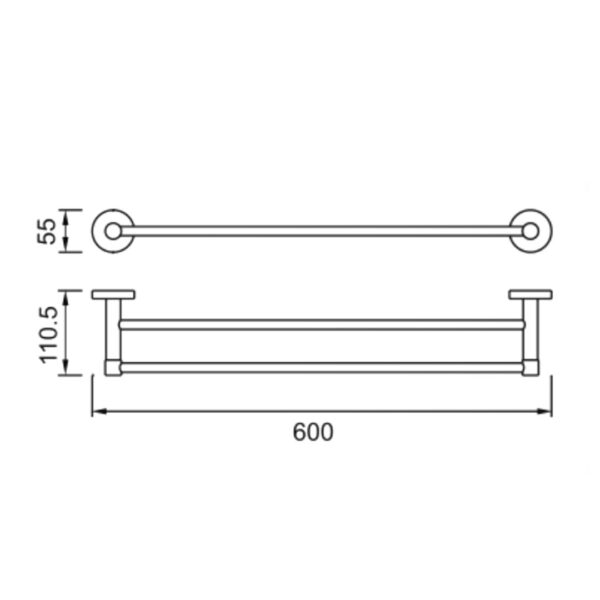 Bản vẽ kích thước Giá treo khăn HUGE H-B1736A đôi