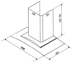 Bản vẽ kích thước Máy hút mùi BAUER BC 90EC2 90cm kính cong