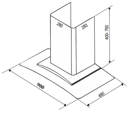 Bản vẽ kích thước Máy hút mùi BAUER BC 90EC2 90cm kính cong