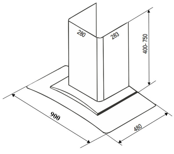 Bản vẽ kích thước Máy hút mùi BAUER BC 90EC2 90cm kính cong