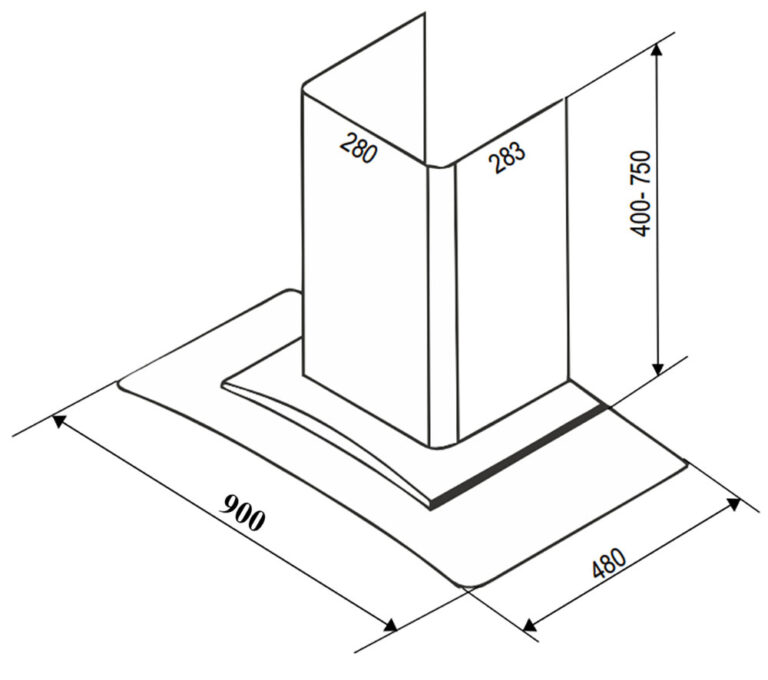 Bản vẽ kích thước Máy hút mùi BAUER BC 90EC2 90cm kính cong