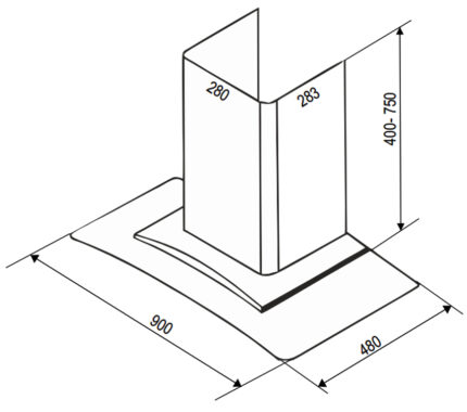 Bản vẽ kích thước Máy hút mùi BAUER BC90EC 90cm kính cong