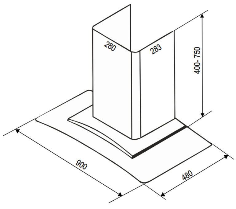 Bản vẽ kích thước Máy hút mùi BAUER BC90EC 90cm kính cong