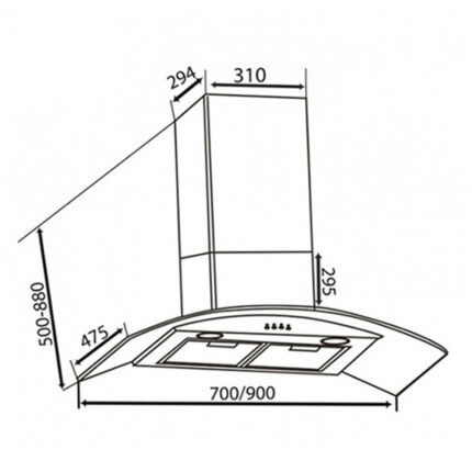 Bản vẽ kích thước Máy hút mùi CANZY CZ 0870 70cm kính cong