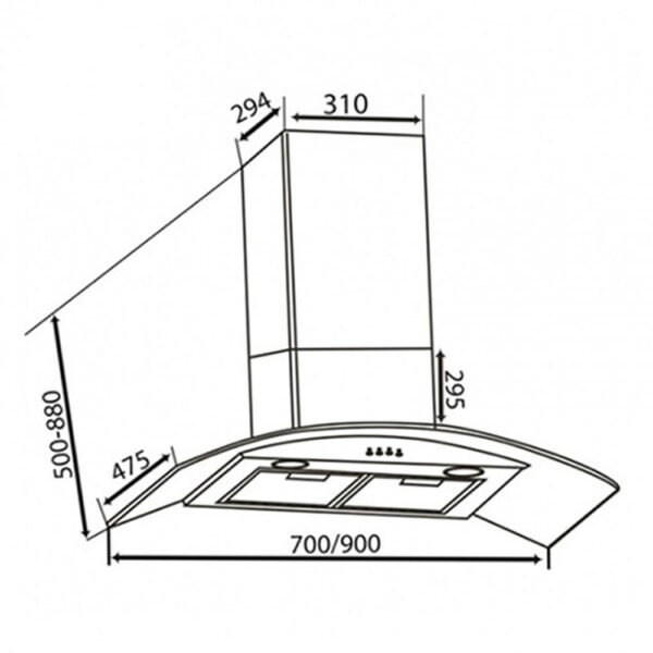 Bản vẽ kích thước Máy hút mùi CANZY CZ 0870 70cm kính cong