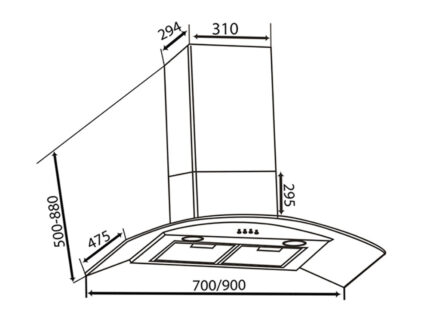Bản vẽ kích thước Máy hút mùi CANZY CZ 3470 70cm kính cong