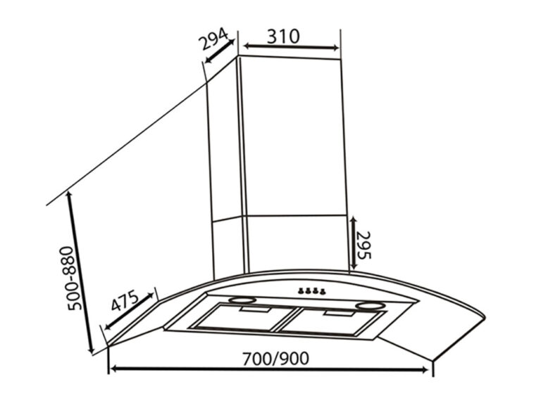 Bản vẽ kích thước Máy hút mùi CANZY CZ 3470 70cm kính cong