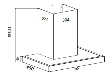 Bản vẽ kích thước Máy hút mùi CANZY CZ 88LUXURY 70cm chữ T