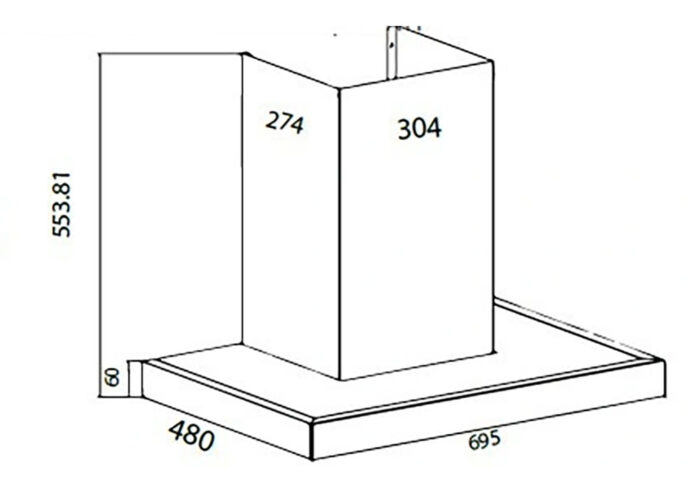 Bản vẽ kích thước Máy hút mùi CANZY CZ 88LUXURY 70cm chữ T