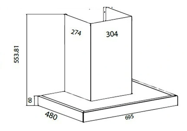Bản vẽ kích thước Máy hút mùi CANZY CZ SMART 999S 70cm chữ T