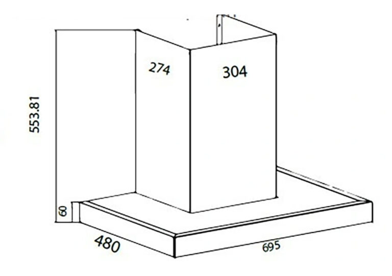 Bản vẽ kích thước Máy hút mùi CANZY CZ SMART 999S 70cm chữ T