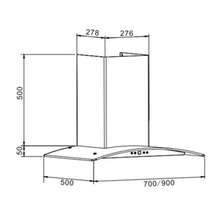 Bản vẽ kích thước Máy hút mùi EUROSUN EH-70K28 70cm kính cong