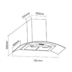 Bản vẽ kích thước Máy hút mùi EUROSUN EH-70K32 70cm kính cong