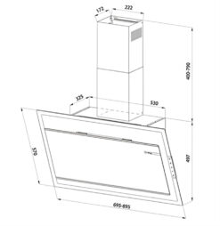Bản vẽ kích thước Máy hút mùi EUROSUN EH-90CN78B 70cm kính vát