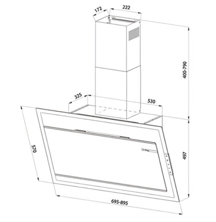 Bản vẽ kích thước Máy hút mùi EUROSUN EH-90CN78B 70cm kính vát