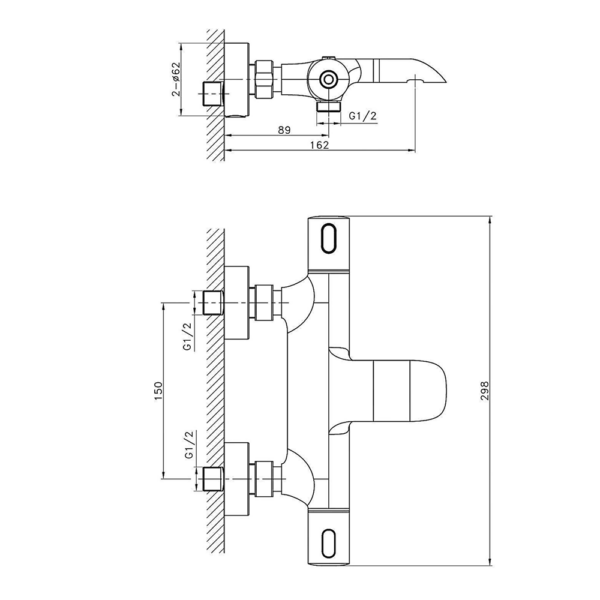 Bản vẽ kích thước Vòi sen tắm HUGE H-6800ST nhiệt độ