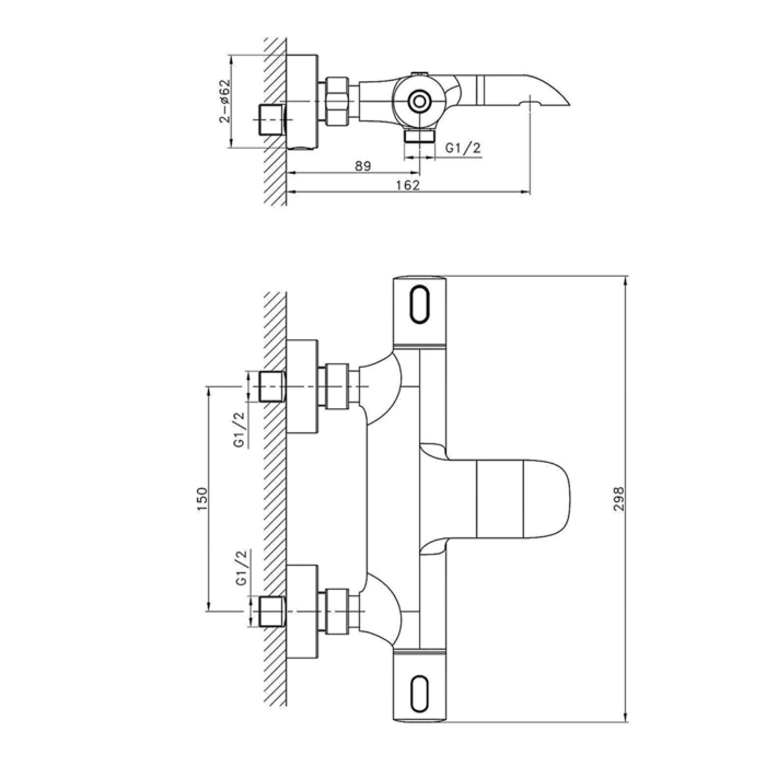 Bản vẽ kích thước Vòi sen tắm HUGE H-6800ST nhiệt độ