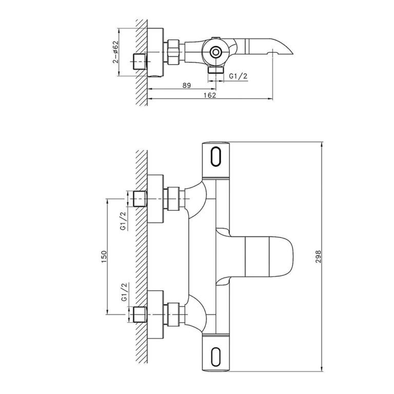 Bản vẽ kích thước Vòi sen tắm HUGE H-6800ST nhiệt độ