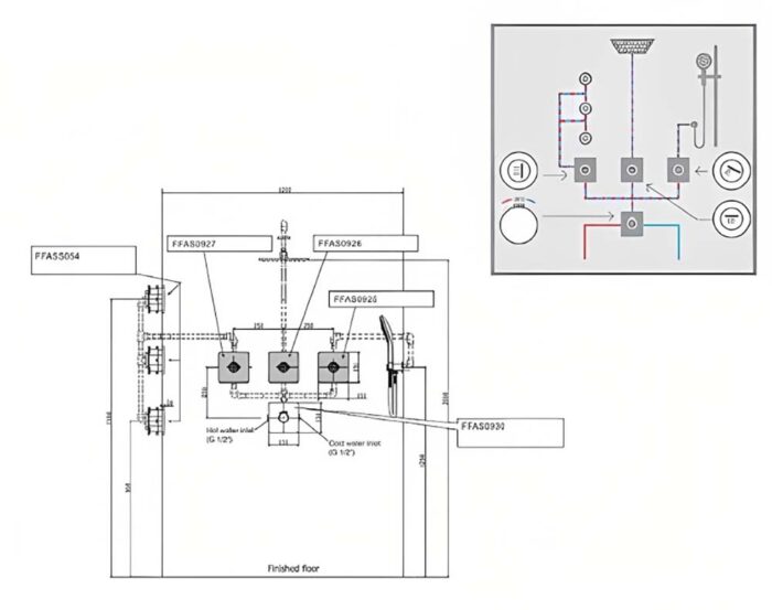 Bản vẽ kỹ thuật Bộ vòi sen âm tường American Standard EasySET ENJOYMENT nóng lạnh