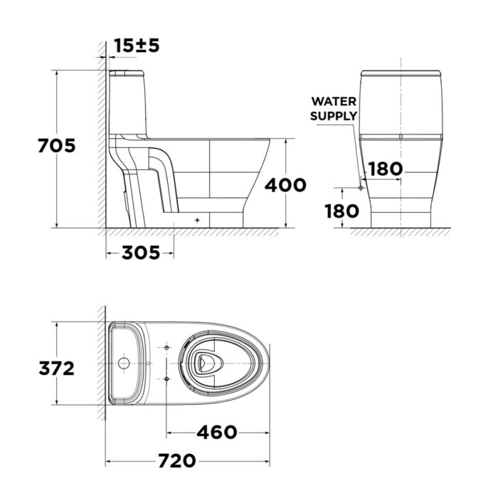 Bản vẽ kỹ thuật Bồn cầu 1 khối AMERICAN STANDARD VF-1862 LOVEN nắp êm
