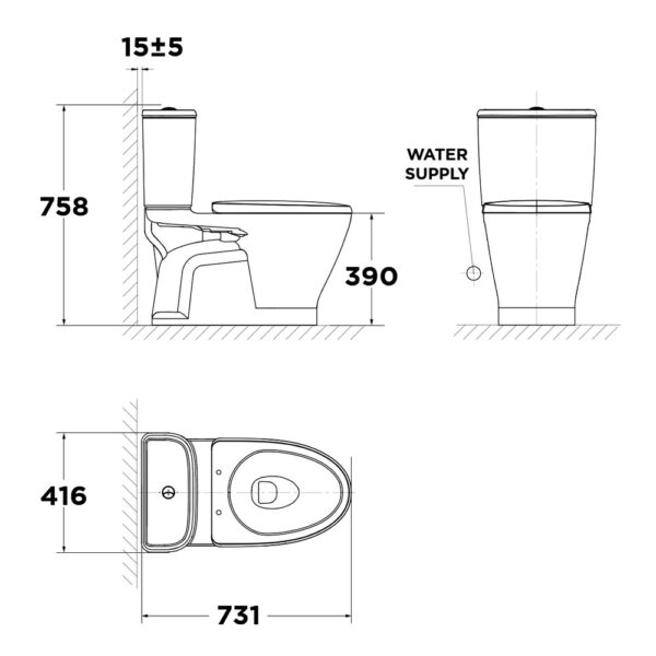 Bản vẽ kỹ thuật Bồn cầu 2 khối AMERICAN STANDARD VF-2162 LOVEN nắp êm