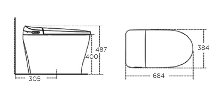 Bản vẽ kỹ thuật Bồn cầu thông minh AMERICAN STANDARD WP-70DY e-Lite nắp điện tử