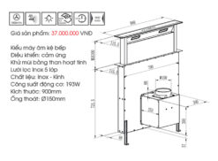 Bản vẽ kỹ thuật Máy hút mùi FASTER Down Draff Glass FS 90HFB 90cm âm bàn