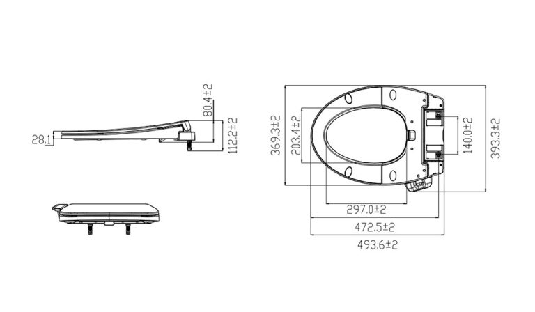 Bản vẽ kỹ thuật Nắp bồn cầu American Standard M4A839 Smart Washer rửa cơ