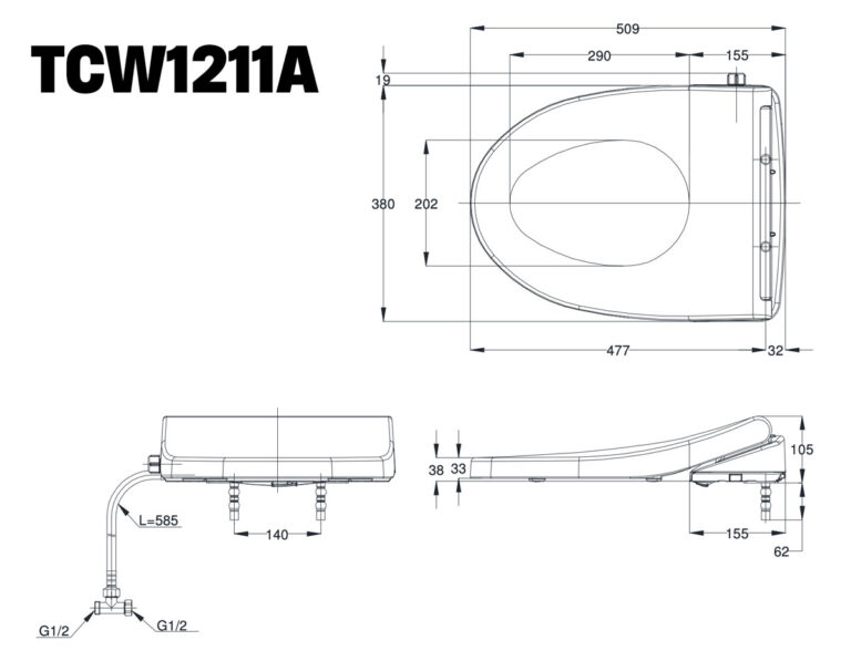 Bản vẽ kỹ thuật Nắp bồn cầu rửa cơ TOTO TCW1211A (E4)