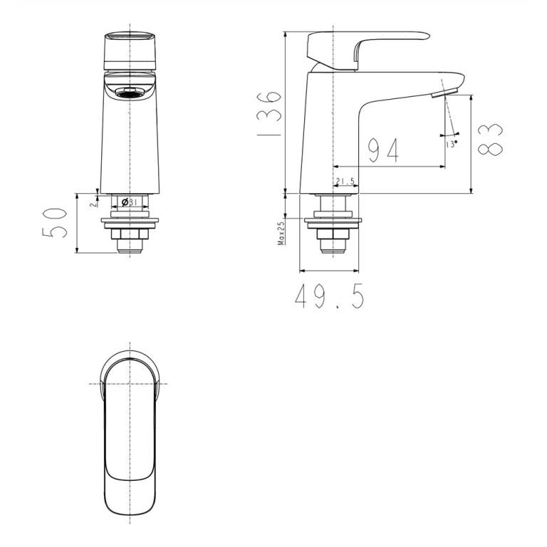 Bản vẽ kỹ thuật Vòi lavabo American Standard WF-1M06 dòng Loven lạnh