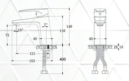 Bản vẽ kỹ thuật Vòi lavabo CAESAR B390CBU nóng lạnh