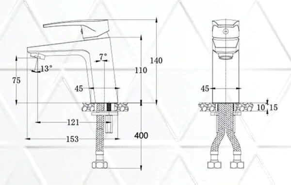 Bản vẽ kỹ thuật Vòi lavabo CAESAR B390CBU nóng lạnh