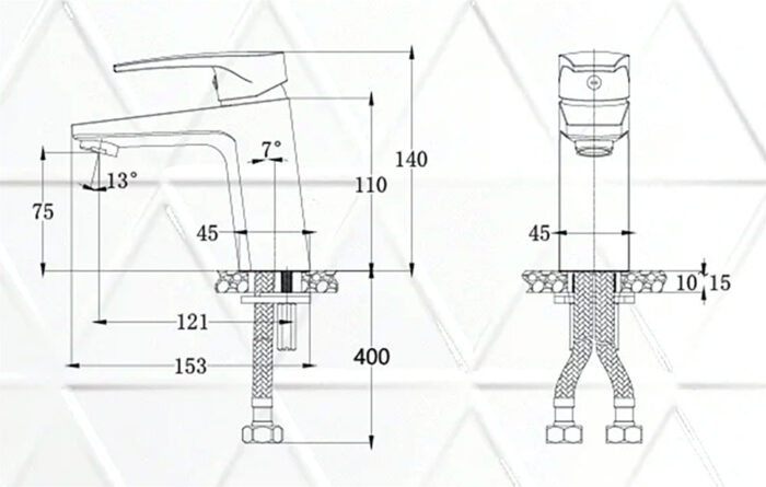 Bản vẽ kỹ thuật Vòi lavabo CAESAR B390CBU nóng lạnh